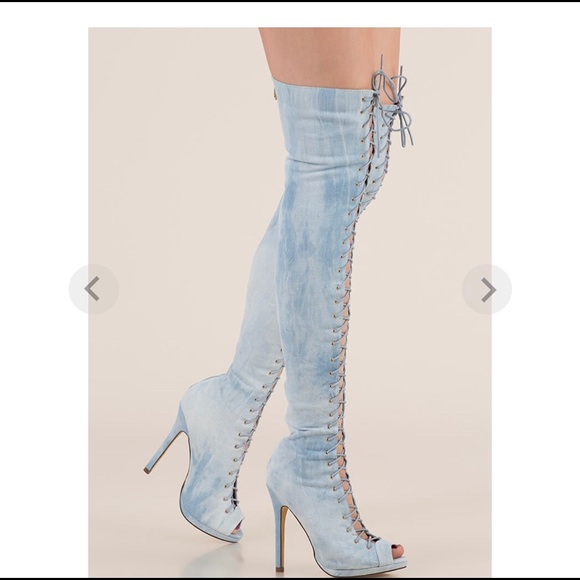 COPY - Over the knee lace up denim boots ❤️ - Picture 2 of 3